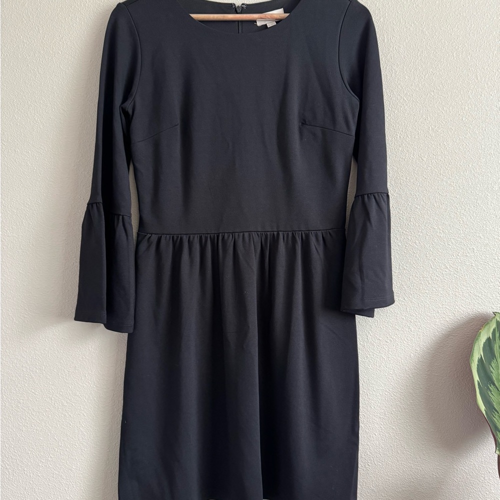 LOFT Black Sheath Dress with Bell Sleeves